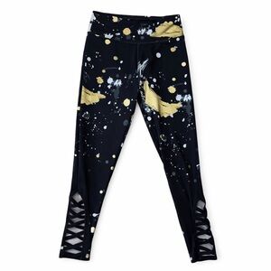 Justice Girls Black & Gold Splatter Leggings | Size 7/8 | Athletic